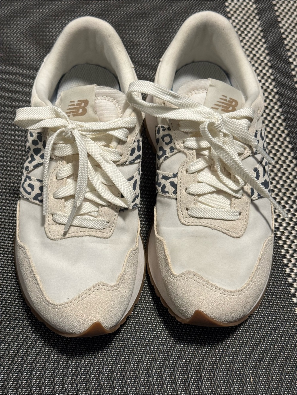 New Balance Women's Cream Sneakers with Leopard Print Accent